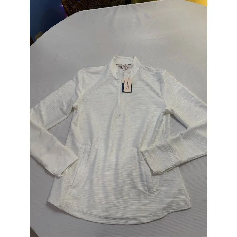 NWT Tommy Bahama Womens Golf Half Zip Performance LS WHITE Jacket UPF50 MEDIUM